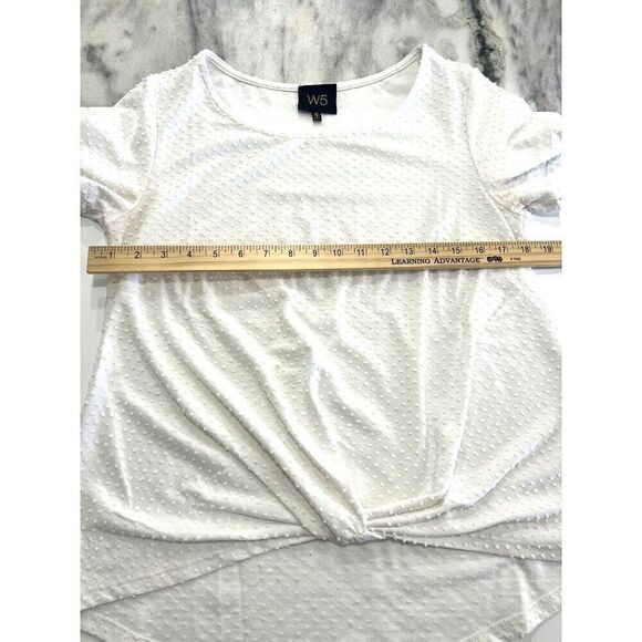 Anthropologie W5 White Short Sleeve Tie-Waist Textured Shirt Sz M EUC - Picture 6 of 6